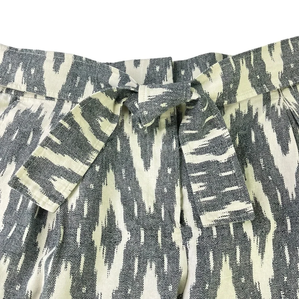 J.Crew Ikat Pleated Bow Tie Belt High Waist Gray Off White Womens Shorts Size 14